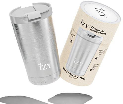 IZY termoskopp - Kaffemugg 350ml - Kaffekopp för på språng - Termos - BPA-fri - Resemugg av rostfritt stål - Läcksäker (Silver)