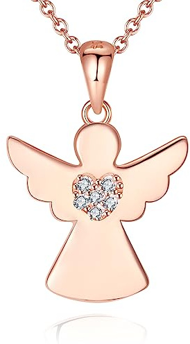Jrêveinfini Ange Gardien Collier Femme Enfant Fille Or Rose Argent 925, Personnalisé Porte Bonheur Collier Bijoux Pendentif Enfants, Cadeau Fete Des Meres Anniversaire Femme Maman Bapteme Communion