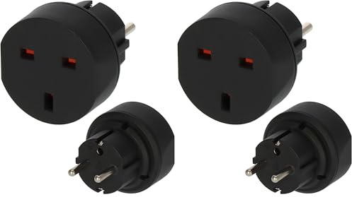 Brennenstuhl Reisestecker/Reiseadapter (Reise-Steckdosenadapter zum Anschluss elektrischer Geräte mit British Standard Stecksystem in Ländern mit Schutzkontakt Stecksystem) schwarz (Packung mit 2)