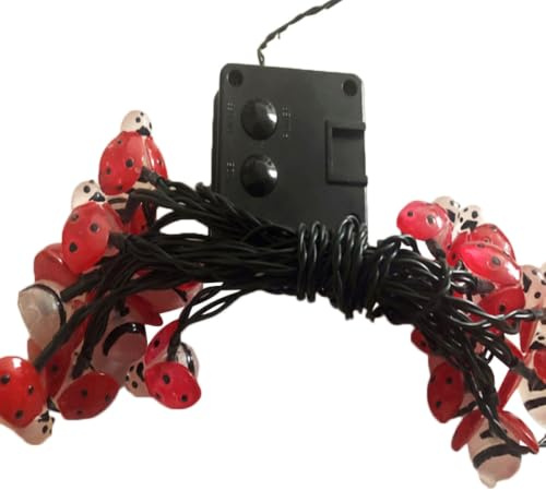 DOITOOL Catena Luminosa Solare da Esterno a Forma di Coccinella 20 Luci, Materiale Pvc+led, 5 Metri per Decorazioni di Pasqua e Giardino