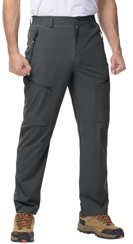 Rdruko Men's Lightweight Hiking Trousers with 5 Zip Pockets, Dark Grey 32