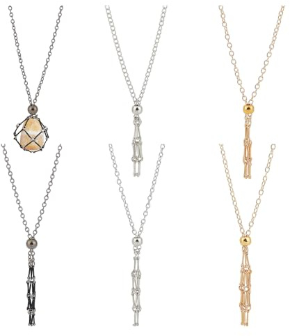 NICENEEDED 6 Support de Collier Vide en Pierre de Cristal, Collier Pendentif en Maille Filet Métallique Réglable, Collier Cage en Cristal