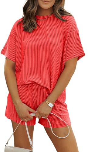 MARZXIN Women Two Piece Set with Vertical Stripes, Daily Wear Vacation Travel Airport Outings Pocket Cruise Outfits Loungewear to Street Comfy Postpartum maternity Lounge Sets Orange XL