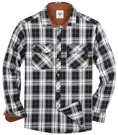 TARAINYA Camisa Franela Hombre Cuadros Algodón Manga Larga Regular Fit con Bolsillo Negra Blanca 2 S