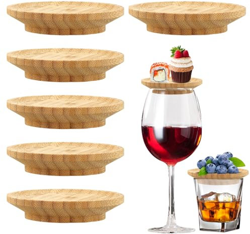 Wine Glass Charcuterie Topper, 6Pcs Wine Glass Charcuterie Board Topper Coasters, Bamboo Wine Glass Topper Charcuterie Plate, Wooden Drink Cup Covers for Appetizers Desserts Home Family Parties Bars