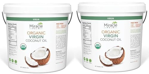 Miracle Palm Virgin Coconut Oil,128 Fl Oz (Pack of 2), USDA Organic, Non-GMO, Raw & Unrefined - Ideal for Skin, Hair, Baby Care & Cooking - Cold Pressed & Pure - Long Lasting with Pleasant Aroma