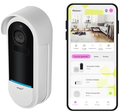 omajin by Netatmo Campanello Intelligente 2K wireless, batteria, suoneria inclusa, rilevamento movimenti/persone, IP65, monitoraggio zone, audio bidirezionale, archiviazione SD/Cloud, OVD-01