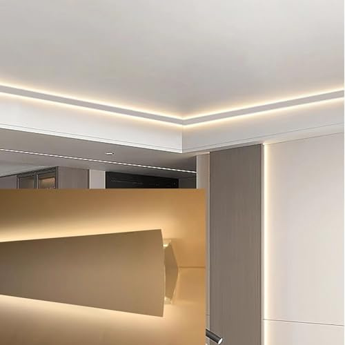Corniche LED Plafond Plinthe Décorative pour Éclairage de Plafond à LED, Plinthe D'éclairage en Profilé D'aluminium Blanc, Moulure de Couronne Montée en Surface sans Bande LED, 1 m de Long