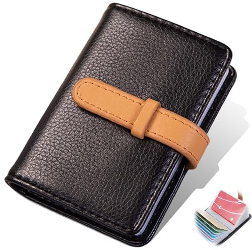 Crrynuo Schwarz Kreditkartenetui, Damen Herren Leder Kartenetui Kartenmappe mit RFID Visitenkartenetui Leder Visitenkarten Aufbewahrung Geldbeutel für 26 Karten