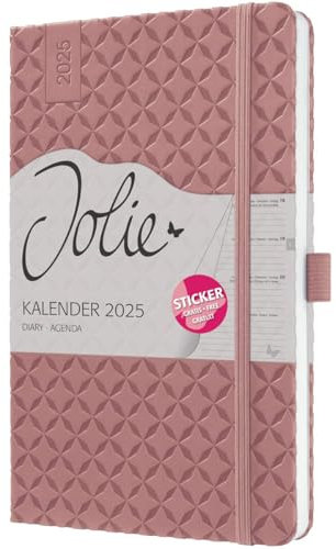 Wochenkalender Jolie A5 2025 dusty red - SIGEL - 1 Woche auf 2 Seiten - Terminplaner mit geprägtem Kunstleder-Cover, Gummiband, Stiftschlaufe, Einstecktasche und Stickerbogen - 13,5 cm x 20,3 cm
