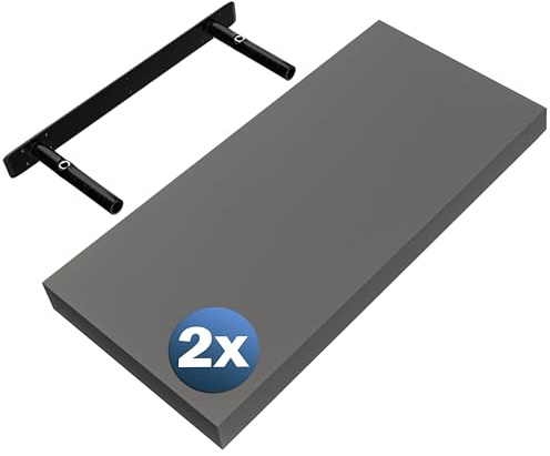 Casaria® 2X Wandregal Holz Grau Regal mit Halterung 15kg Tragkraft Hängeregal Küche Wohnzimmer Flur Wand Schweberegal Bücherregal Regalbrett Schwebend Matt 50cm