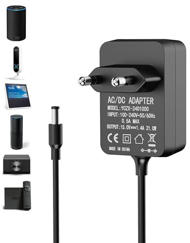 RENGOGA 21W Caricatore Compatibilità per Alexa Echo 1st Gen, Echo 2nd Gen, Echo Show 1st Gen, Echo Plus 1st Gen, Echo Look, Echo Link, Fire TV 2nd Gen. 15V/1.4A Alimentatore Caricabatterie-nero