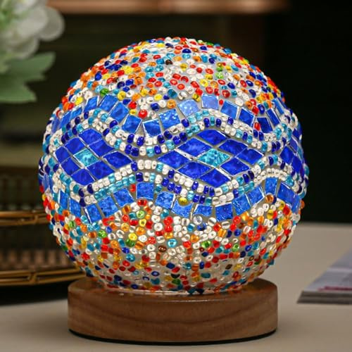 Lampada a mosaico Vintage Retro tinto turco marocchino boheme Tiffany lato letto colore vetro fatto a mano con base in legno USB carica decorazione luce per camera