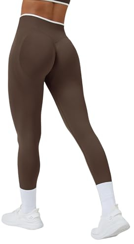Odizli Sport Leggings Damen Lang Sportleggins High Waist Shape Shaping Scrunch Bauchweg Sexy Push Up Booty Leggins Gym Yoga Fitness Blickdichte Sportleggings Sporthose Sportbekleidung Braun M