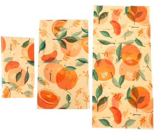 Ciieeo Pellicola Alimentare in Cera D'api Riutilizzabile in Cotone Biologico, Panno in Cera D'api Per Conservazione Alimenti Freschi, Set Da 3 Fogli Per Casa e Ristorante Ecologico