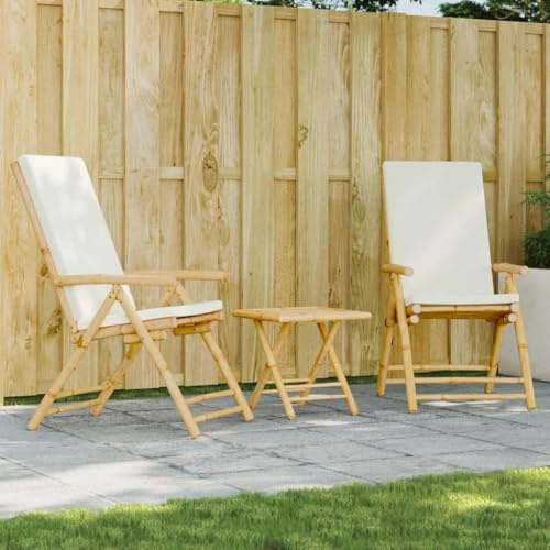 Teenpull 3-TLG. Bistro-set vikbart med krämvit kudde, bambuträdgårdsmöbler set för balkong, terrass och utomhus, 45 x 45 cm bord, 110 kg lastkapacitet