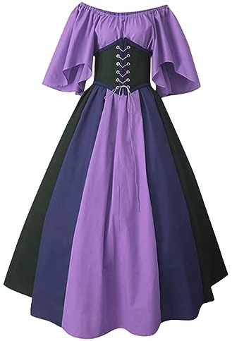 Generisch Robe longue médiévale pour femme avec manches - Robe de fête gothique pour carnaval, Halloween, fête médiévale - Disponible dans différentes tailles S à 5XL