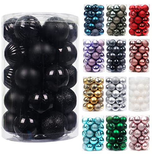 34 PCS Christmas Baubles 4cm 6cm Xmas Balls Ornaments Tree Decorations (Black, 4 CM)