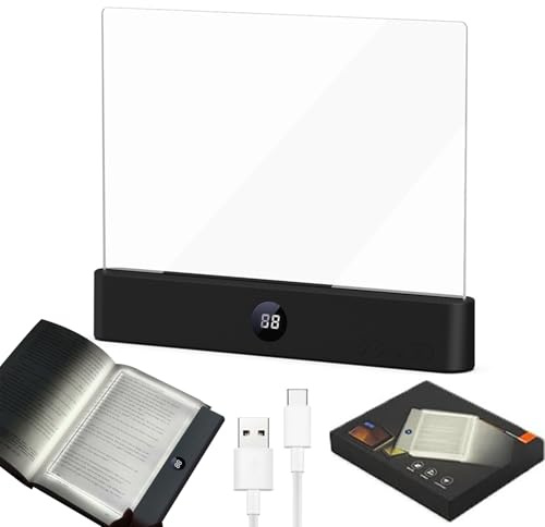 Smart LED Book Light, Wiederaufladbare LED Transparent Vollseitige Leseleuchte mit 3 Farben & Timer, Dimmbare Flaches Buchlampe, Intelligente LEDs Leselampe Geschenk für Leser, Schüler (Schwarz)