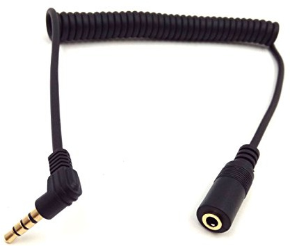 Wpeng Qaoquda 5Ft Gold Plated 3.5MM 4 Pole TRRS Stereo Audio Male to Female 90 Degree Spring Coiled Spiral Headphone AUX Audio Extension Cable Black(TRRS 3.5M/F)