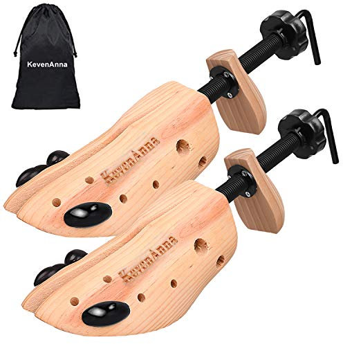 KevenAnna 【Upgrade Version】 Shoe Stretcher with Carrying Bag Pair of Premium Professional 2-way Wooden Shoe Trees Stretch Width and Length for Men or Women (Large)