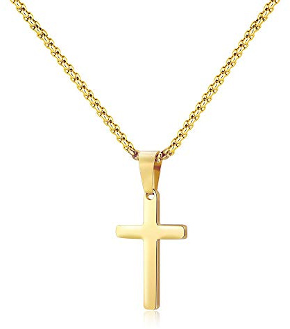 M MOOHAM Gold Cross Pendant Necklaces for Men Boys - Gold Cross Chain 16 Inch Jewelry for Men, Teen Boy Gifts for Teenage Boys
