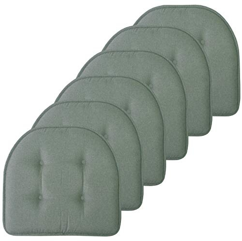 Sweet Home Collection Chair Cushion Memory Foam Pads Tufted Slip Non Skid Rubber Back U-Shaped 17 x 16 Seat Cover, 6 Pack, Scuba Green