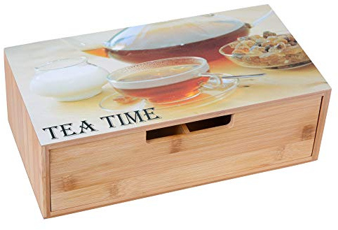 GRÄWE telåda av bambu med 4 fack, tepåsar, låda för aromaskyddad förvaring av te – 30 x 15,5 x 10 cm