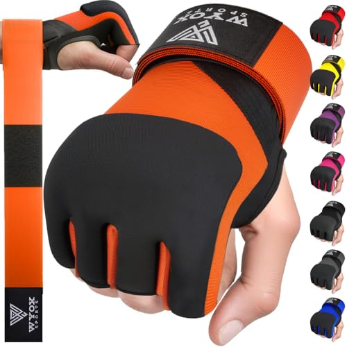 WYOX Boxningsomslag MMA-handskar inre boxningshandskar för kvinnor och män – EZ-Off & On – tjock knogrstoppning – andningsbart tyg (orange, S/M)