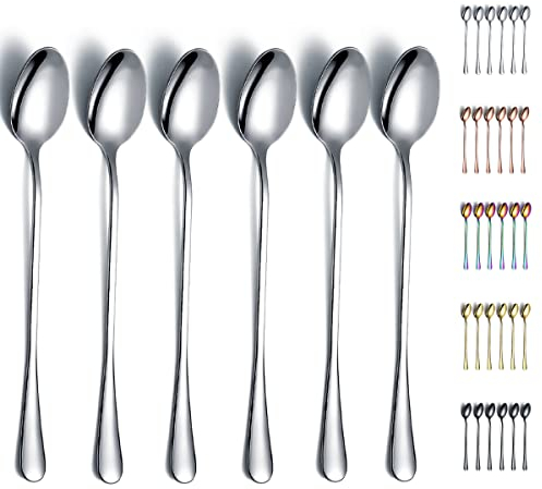 Eisteelöffel, Kyraton Edelstahl 7,5 Rührlöffel mit langem Griff, Rührlöffel, Eislöffel, Barlöffel, Cocktaillöffel, Latte-Löffel, 6 Stück