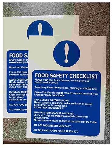 Pack of 2 Kitchen Safety Checklist Sign - Self Adhesive Vinyl Sticker A5 150mm x 200mm The clearest Health and safety signs