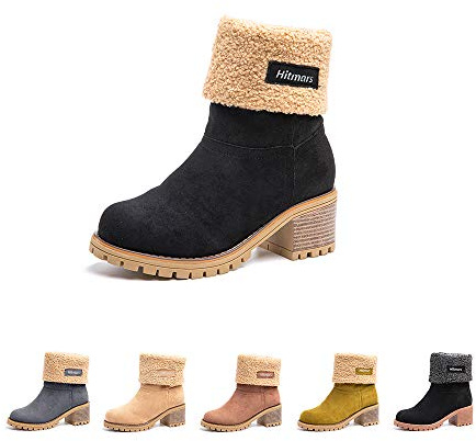 Hitmars Bottes Hiver Femme Boots Fourrées Chaudes à Enfiler Femmes Mi Botte Neige Bottine Suede Noir EU 36