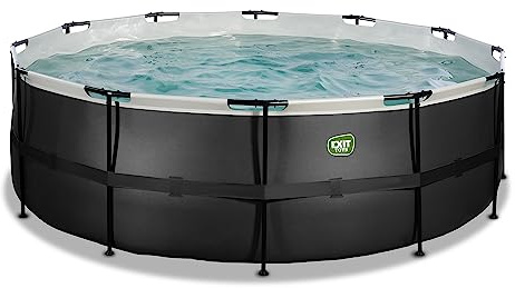 EXIT Toys Aufstellpool Rund ø 427 x 122 cm Garten & Outdoor mit Filterpumpe | Black Leather Look, Schwarz, Stabiler Stahlrahmen, Mit Filterpumpe und Filter, Sofort einsatzbereit, Wassertiefe 110 cm