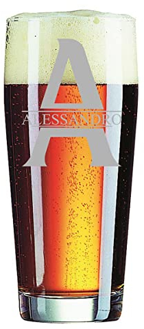 Bicchiere da birra con incisione Regalo Compleanno PERSONALIZZABILE CON NOME E INIZIALE DEL FESTEGGIATO - bicchiere in vetro 40 cl