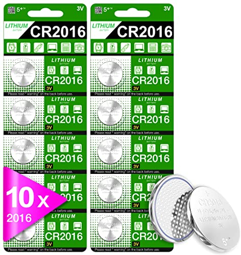 5Plus 10 PCS CR2016 DL2016 2016 ECR2016 3V Lithium Battery Suitable for Keyfobs Car Keys Scales Wearables and Medical Devices DL2016 CR2016