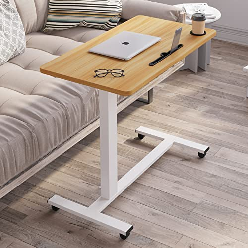 Furist Betttisch mit Rollen, pneumatisch, mobil, für Laptop und Computer, verstellbar, mit Tablett, für Krankenhaus und Zuhause, natürliche Farbe