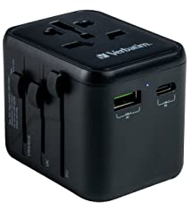 Verbatim Adaptateur de Voyage Universel UTA‑02 avec Port USB‑A et USB-C, Chargeur Rapide pour Ordinateur Portable, téléphone Portable, Appareil Photo, etc. Prise de Voyage utilisable dans Le Monde