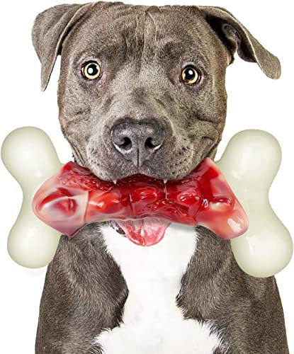 2TRUL Dog Toys for Aggressive Chewers, Indestructible Dog Toys for Large Dogs, Real Bacon Flavored, Dog Bones for Medium/Large Breed Dogs, Dog Chew Toys to Keep Them Busy