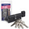 Cylindre de serrure à bouton noir APECS avec bouton - Serrure à cylindre 65 (30/35 C) mm, pour serrure de porte d'entrée - Avec 5 clés - Modèle SM-65(30/35C)-C-BLM