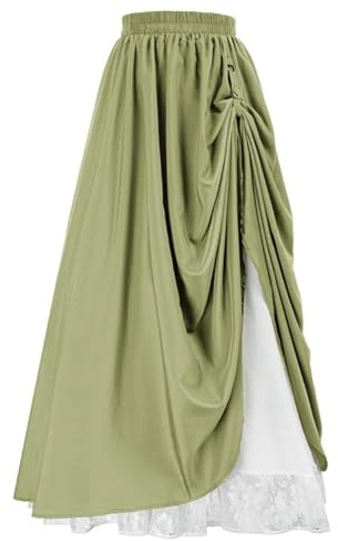CAMDOM Jupe Renaissance médiévale à Taille élastique pour Femme - Jupe trapèze Double Couche en Dentelle - Longue Robe Victorienne, Vert, 40