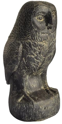 Teako Design Stonox Garten Tierskulptur Eule Gurugram aus Stein, Mystische Gartenfiguren, Frostbeständig, geeignet für Gartenbereich, Antikgraue Patina, Wetterfest (40 x 65 x 100 cm)
