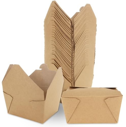 GBACHOOSE Caja de papel kraft desechable de 100 piezas, contenedores de alimentos kraft biodegradables de 130 × 106 × 65 mm, cajas de cartón para llevar, diseño a prueba de fugas para almuerzo sobre l