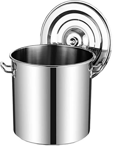 ANSNOW Edelstahl-Suppentopf Mit Deckel, Dicker Verbundboden, Tiefer Suppentopf Mit Griff, Kochtopf, Aufbewahrungseimer Für Reis/Mehl/Öl/Bohnen/Silber/30 * 20Cm 15L