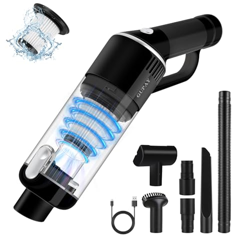 GUPAY Handheld Vacuum Cleaner, 12000Pa Powerful Vacuum Cleaner USB Rechargeable Cordless Hand Held Vacuum, Portable & Lightweight Car Hoover for Home, Office, Pets, Hair (Black)
