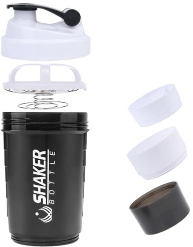 VIGIND Shaker Proteine 500ml con 3 Scomparti Integratori - Bottiglia Antigoccia per Palestra e Fitness, Realizzata in Plastica Senza BPA, Organizzazione Facile(Bianco)