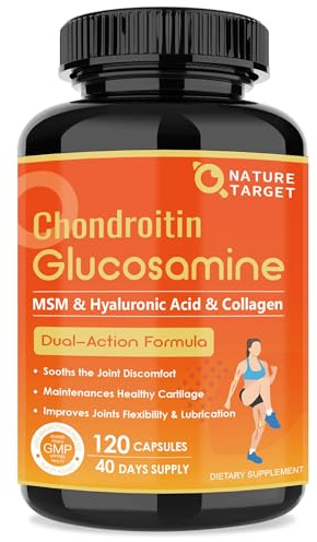 NATURE TARGET Glucosamine Chondroitin - Joint Supplement for Women & Men, Plus MSM, Collagen, Shellfish Free, 120 Counts