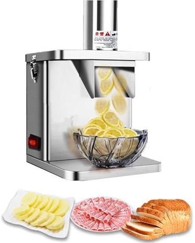 Cortador de verduras eléctrico Cortador de verduras y frutas eléctrico comercial, cortador de verduras de acero inoxidable de 250 vatios con cuchillas de 6/8/9/12/15 mm Rallador de queso