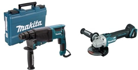 Perforateur burineur SDS+ 800 W 26 mm en coffret - MAKITA HR2630 & DGA504Z - Mini-meuleuse à batterie 18V lithium-ion 125 mm BL seule machine sans chargeur ni batterie 60 x 450 mm,Noir