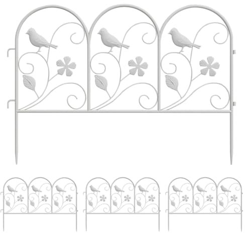 Gartenzaun Landschaftszaun, Rostfrei Schmiedeeisen Landschaft Zaun, Beeteinfassung, Dekorativer Teichzaun, 45cm H x 65cm B (4 Panels, Gesamtlänge 260cm)(Weiß)