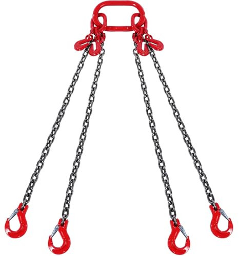 VEVOR Chain Sling, 1/4 inch x 5 ft Lifting Chains with Hooks, G80 Engine Chain Hoist Lifts, 6600 lbs/3 Ton Lifting Sling Chains for Engine Hoist, Engine Lift Chain with 4 Leg Grab Hooks and Adjusters